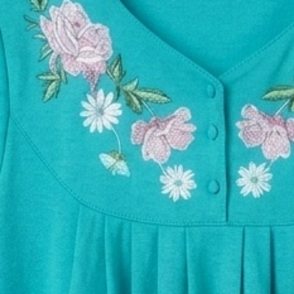 Expressions Embroidered Cotton Patio Dress In Turquoise, Size XL - Picture 4 of 5